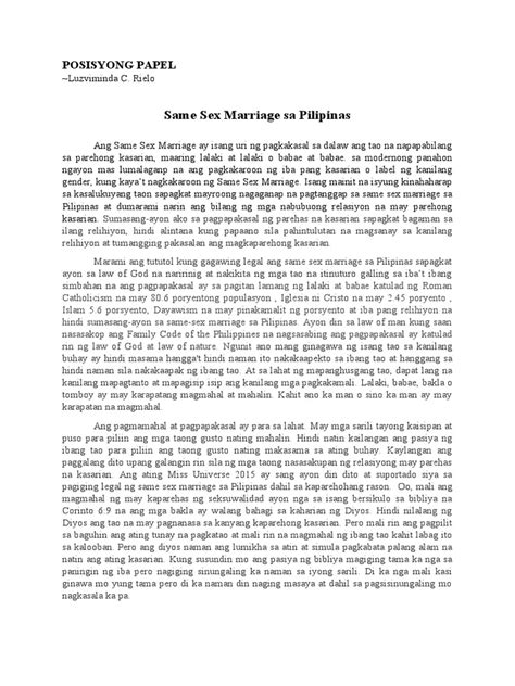 Posisyong Papel: Same Sex Marriage – Pangkat Apat.